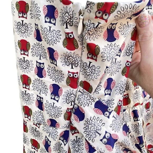 Owl Print Sleeveless Fit & Flare Midi Dress Back Tie Yellow Star Women’s 1X Plus - Picture 10 of 13